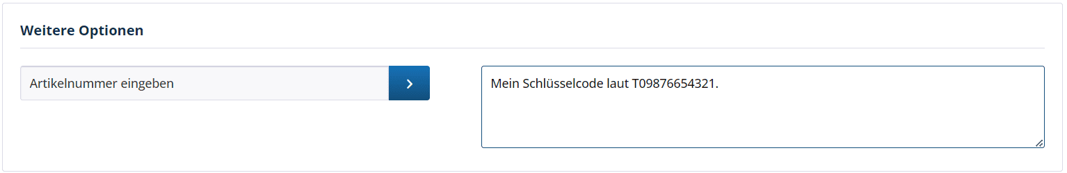 Schlüsselcode - Kommentarfeld